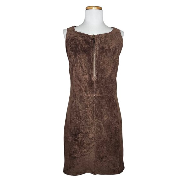 Isaac Mizrahi for Target Genuine Suede Sheath Dress Zip Brown VTG Y2K Boho Sz 8 - Picture 1 of 14
